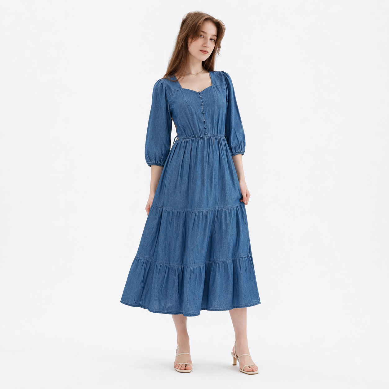 Buttoned Denim Dress 11036