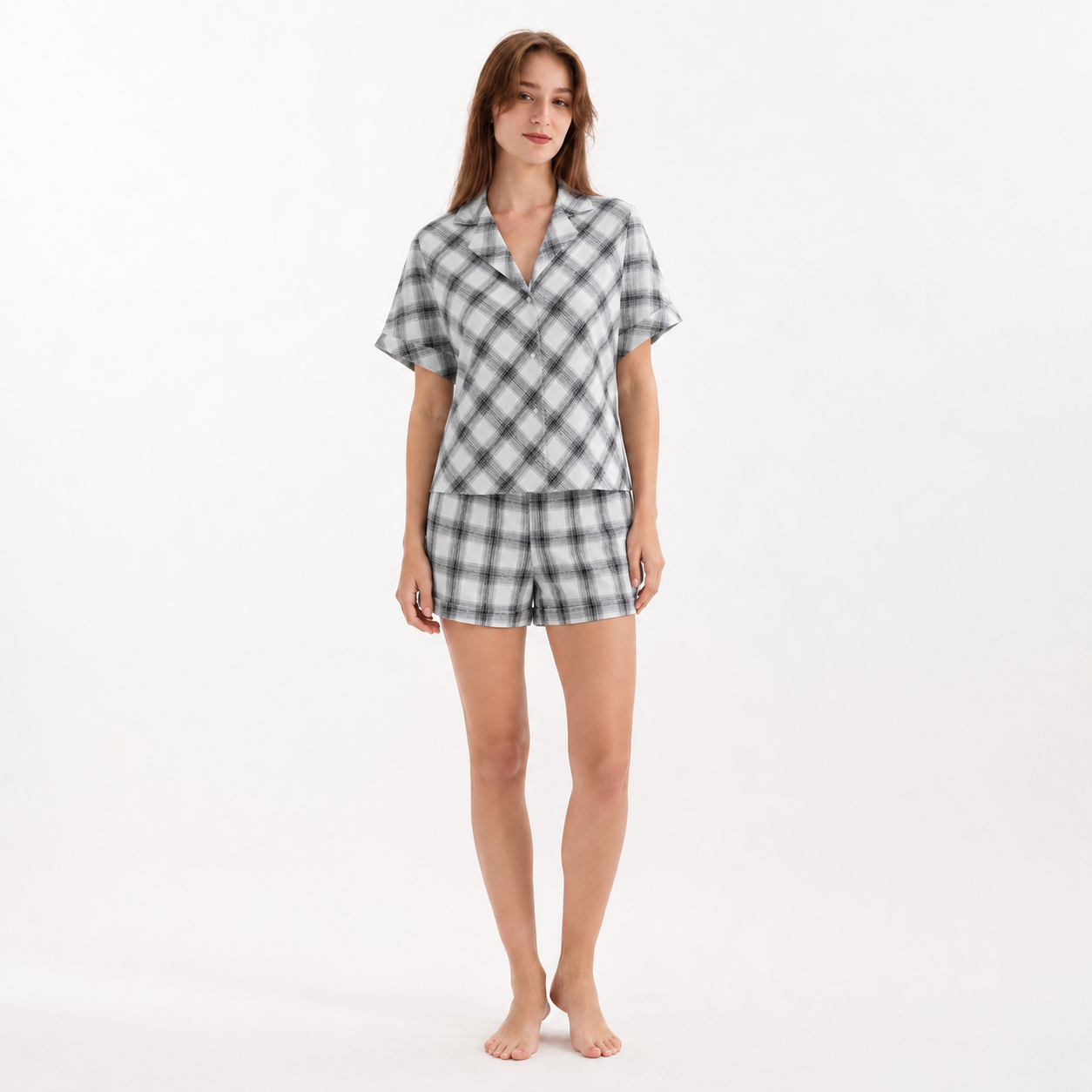 Checkered Shorts Pajama Set 9526