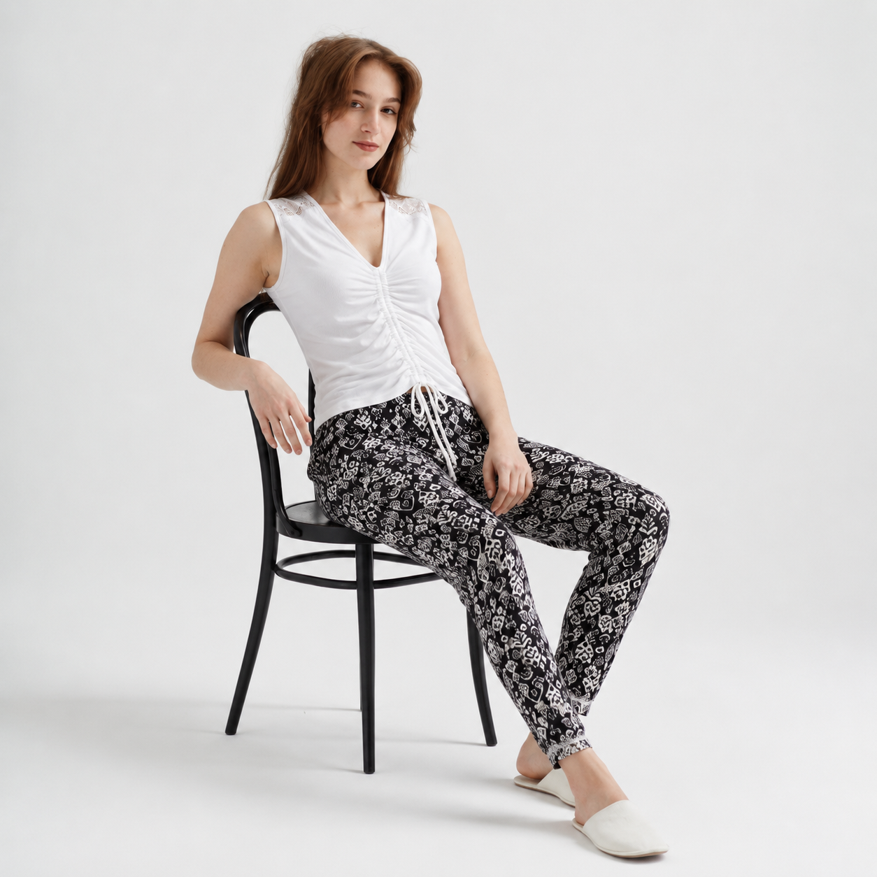 Tie-Front Sleeveless Pajama Set 8075