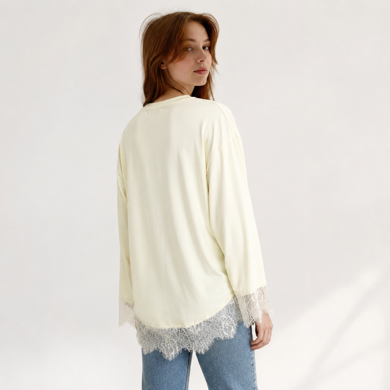 Lace Trim Long Sleeve Top 11533