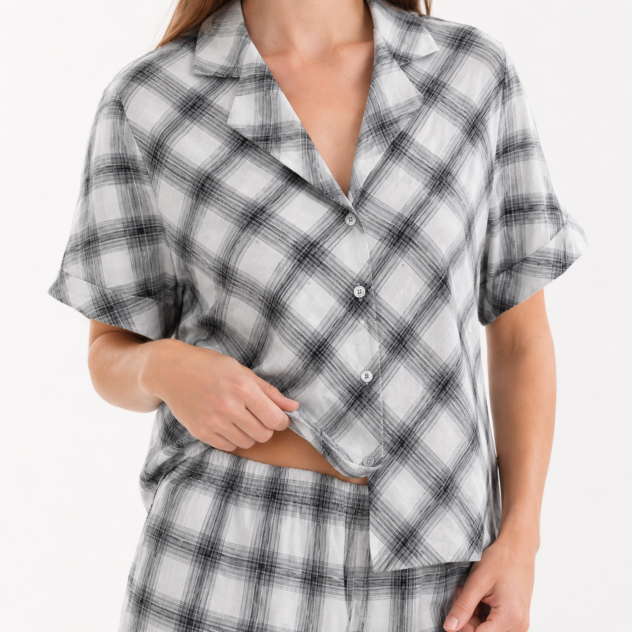 Checkered Shorts Pajama Set 9526