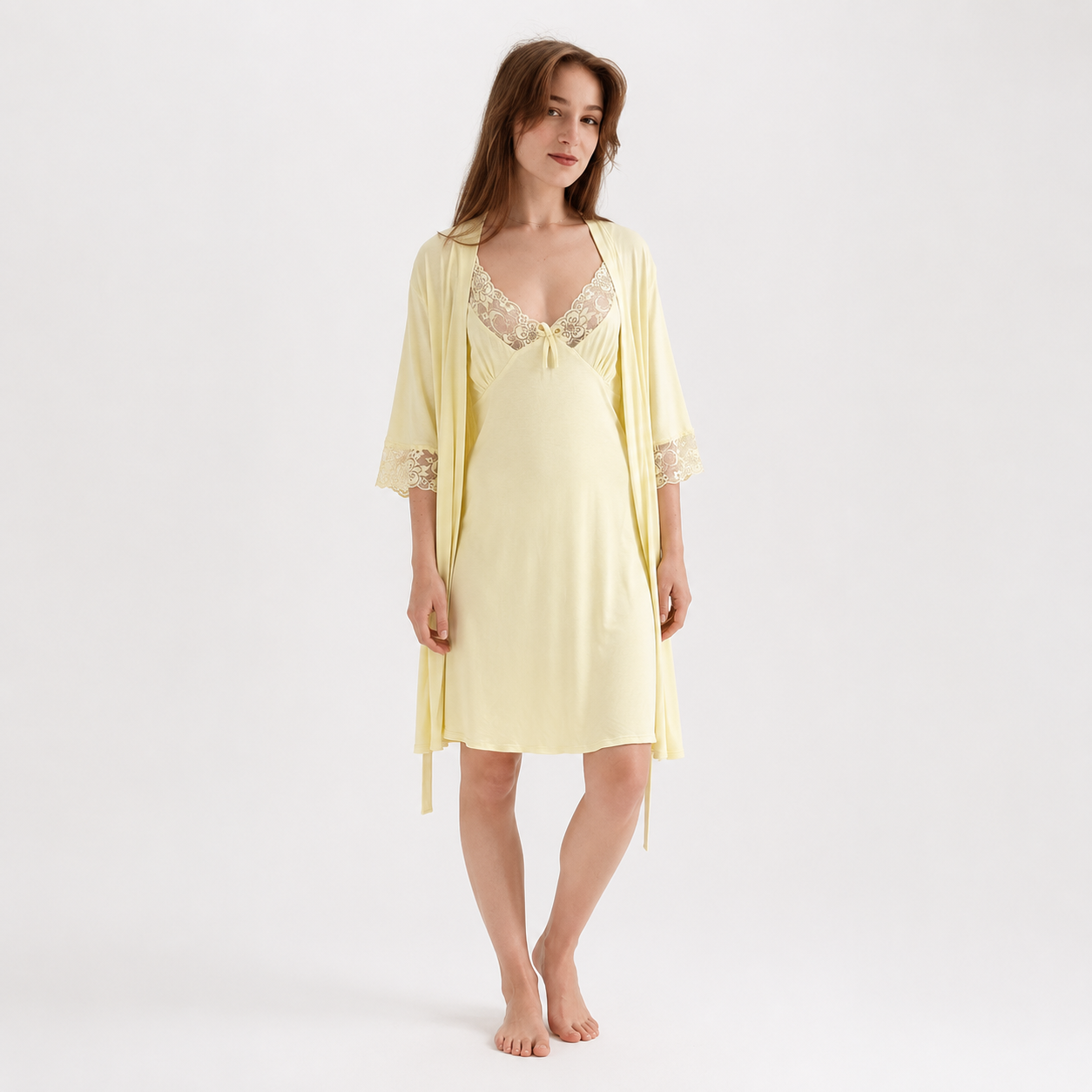 Lace Trim Nightgown with Robe 10090
