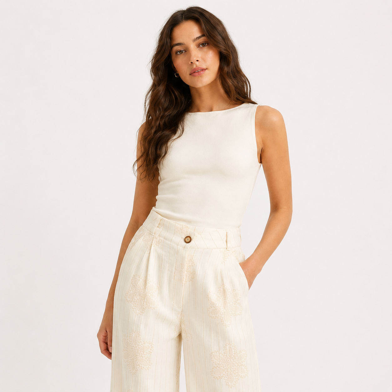 Embroidered Linen Pants 11447