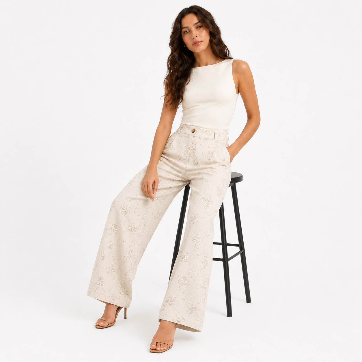 Embroidered Linen Pants 11474