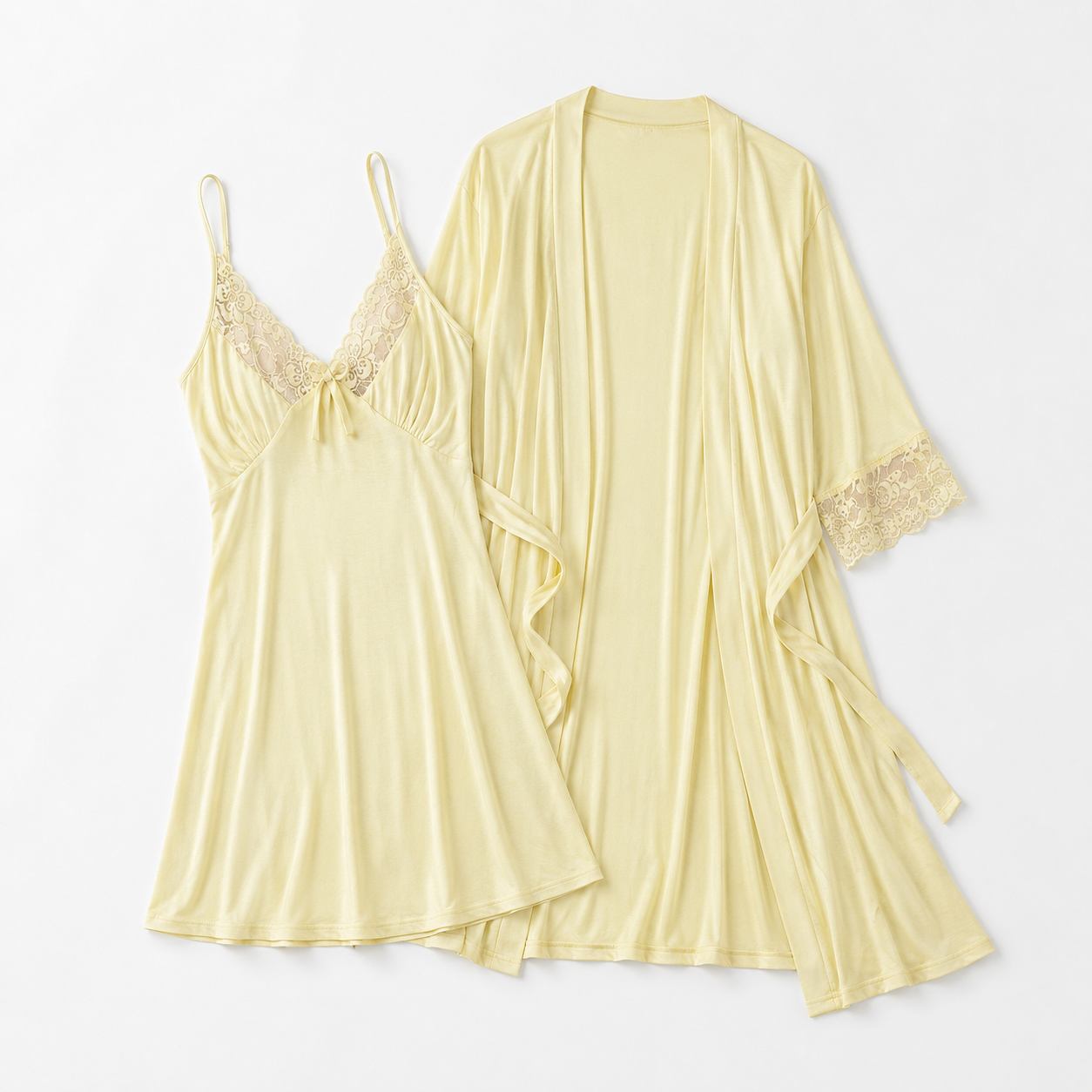 Lace Trim Nightgown with Robe 10090