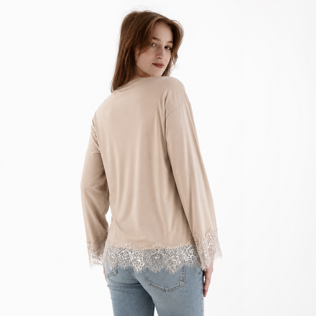 Lace Trim Long Sleeve Top 11533