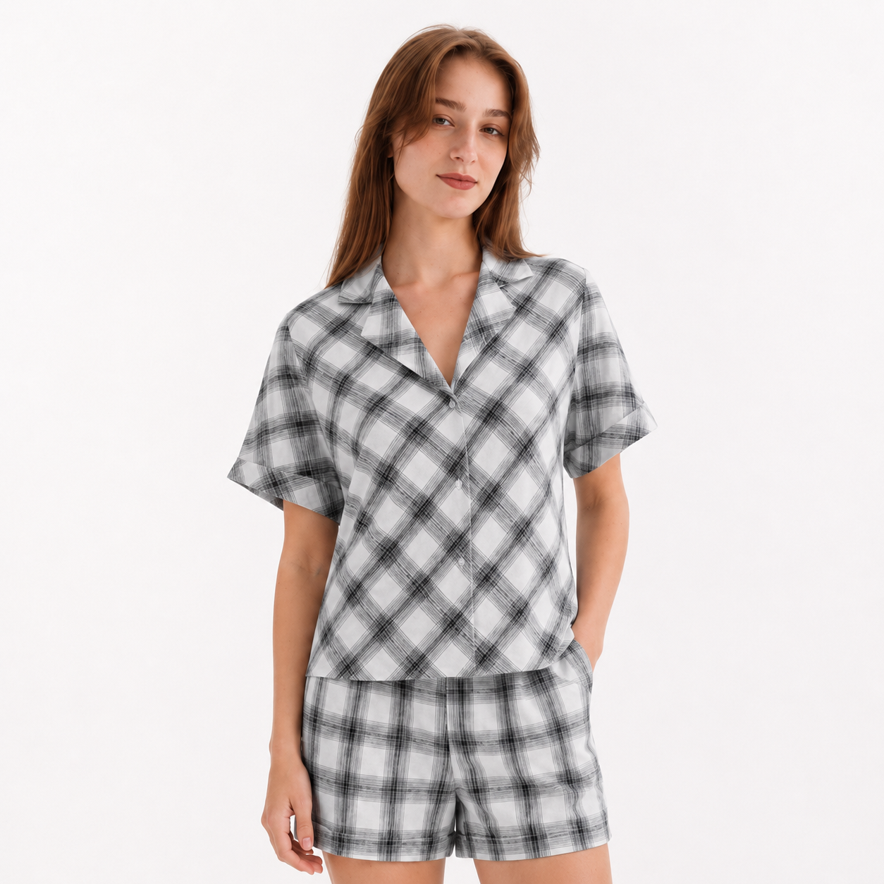 Checkered Shorts Pajama Set 9526
