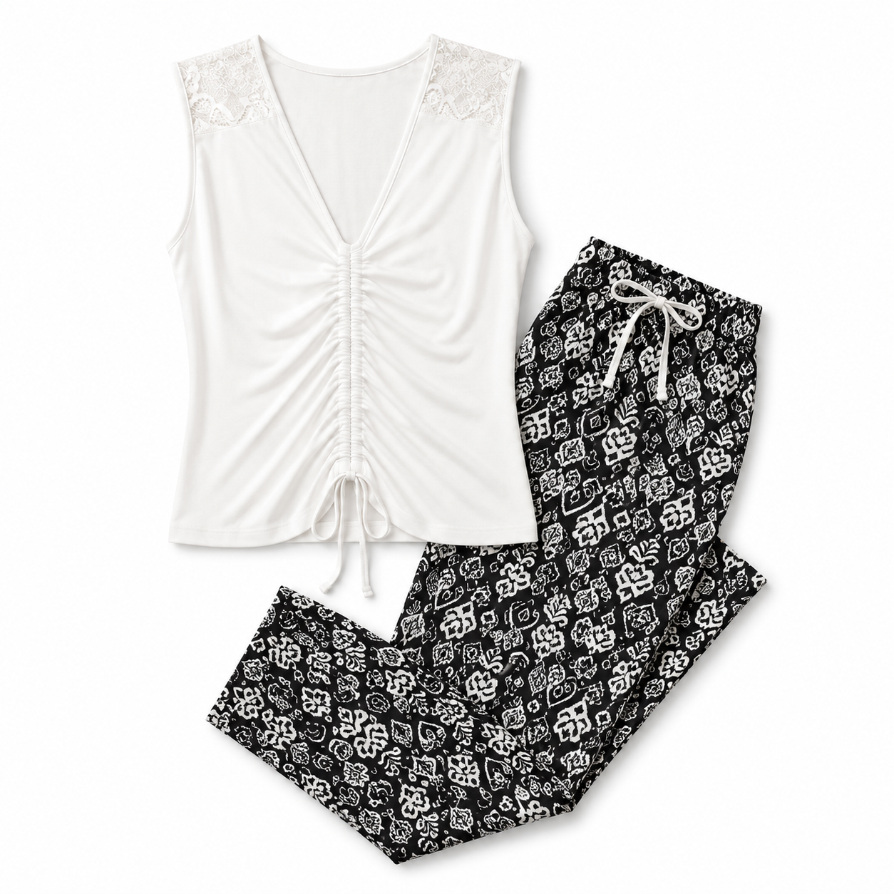 Tie-Front Sleeveless Pajama Set 8075