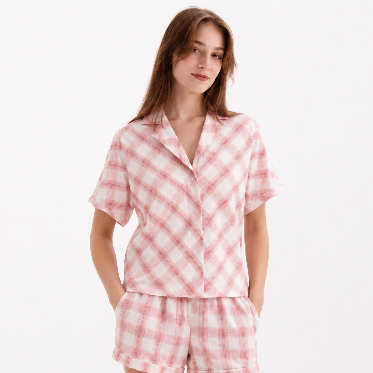 Checkered Shorts Pajama Set 9526