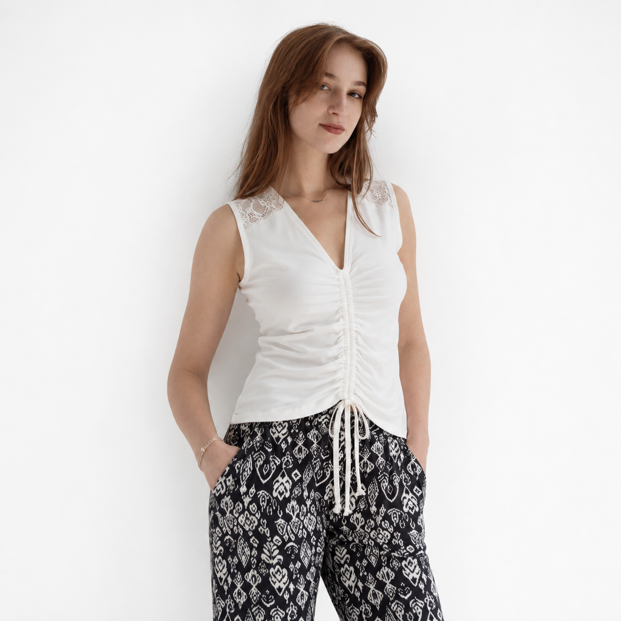 Tie-Front Sleeveless Pajama Set 8075